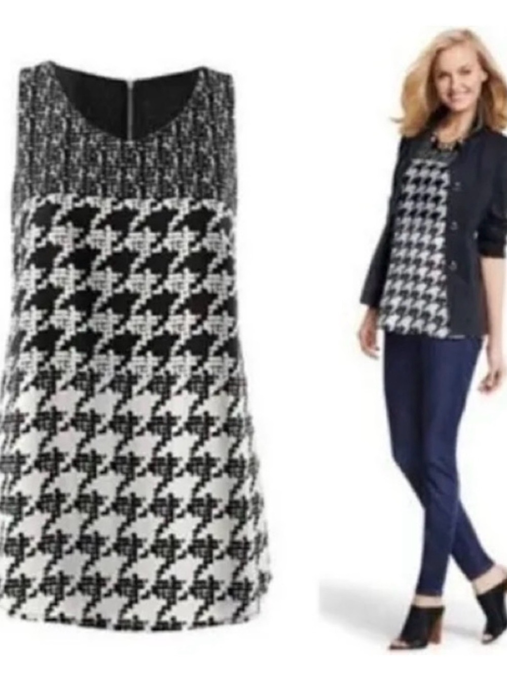 Women’s CAbi Broken Check Houndstooth Sleeveless Tunic | Style #3090 | Size L